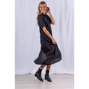 Sea Lustre Tula Midi Dress Black Linen Summer Resort Boho Vacation Size S/XS NWO